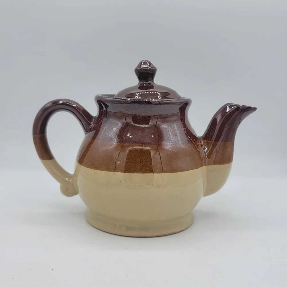 Brown Drip Glaze Round Stoneware Teapot Lid Retro Kitchen Rustic 70s Vintage
